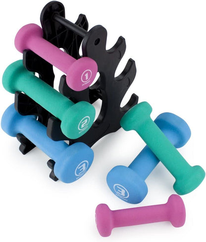 Set of 3 Pairs of Neoprene Body Sculpting Hand Weights with Stand