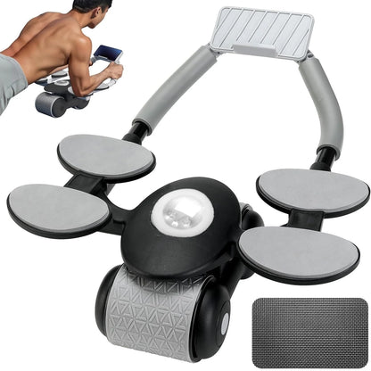 New with Timer Ab Abdominal Exercise Roller with 4 Elbow Supports, Abs Roller Wheel Core Exercise Equipment, Automatic Rebound Abdominal Wheel